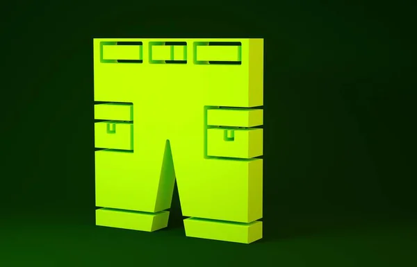 Icono amarillo corto o pantalón aislado sobre fondo verde. Concepto minimalista. 3D ilustración 3D render — Foto de Stock