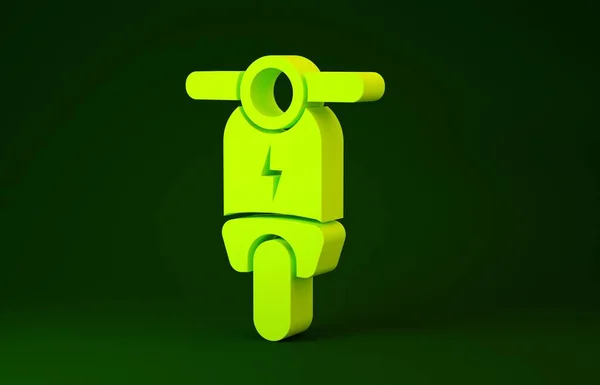 Gelbes Elektroroller-Symbol isoliert auf grünem Hintergrund. Minimalismus-Konzept. 3D Illustration 3D Renderer — Stockfoto