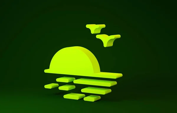 Gul solnedgång ikon isolerad på grön bakgrund. Minimalistiskt koncept. 3D-återgivning för 3D — Stockfoto
