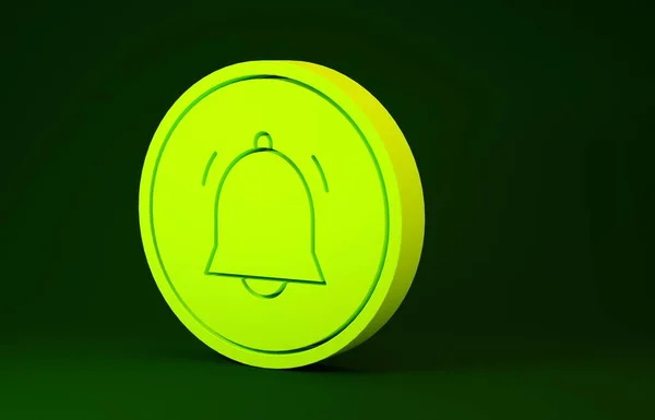 Кнопка "Желтый круг" и значок уведомления в чате изолированы на зеленом фоне. Новое сообщение, диск, чат, уведомления из социальных сетей. Концепция минимализма. 3D-рендеринг — стоковое фото