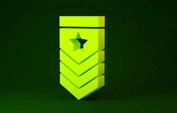 Icono amarillo de Chevron aislado sobre fondo verde. Signo de placa militar. Concepto minimalista. 3D ilustración 3D render —  Fotos de Stock