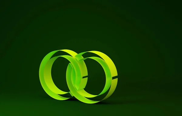 Yellow Wedding rings icon isolated on green background. Bride and groom jewelery sign. Marriage icon. Diamond ring icon. Minimalism concept. 3d illustration 3D render