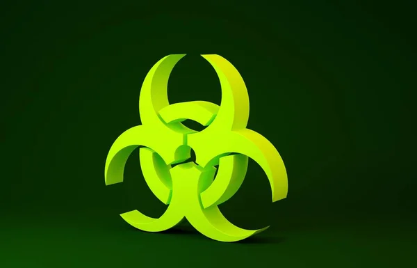 Yellow Biohazard symbol icon isolated on green background. Minimalism concept. 3d illustration 3D render — 스톡 사진