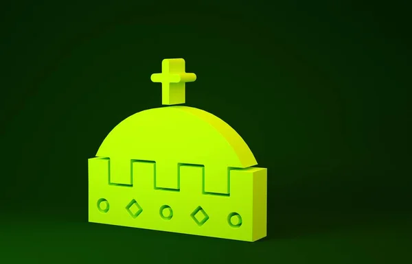 Icono corona Rey Amarillo aislado sobre fondo verde. Concepto minimalista. 3D ilustración 3D render —  Fotos de Stock