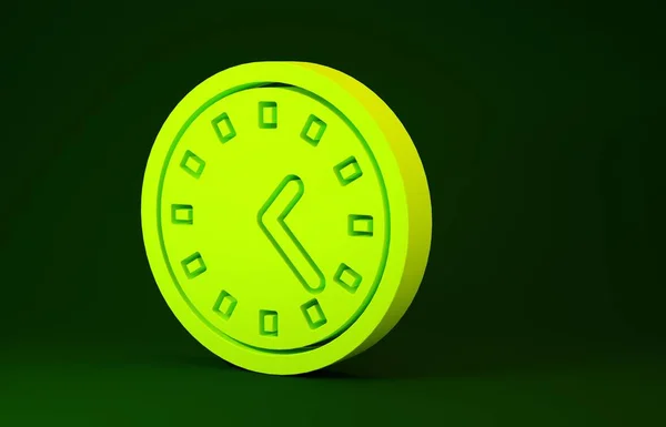 Sarı Saat simgesi yeşil arkaplanda izole edildi. Zaman sembolü. Minimalizm kavramı. 3d illüstrasyon 3B canlandırma — Stok fotoğraf