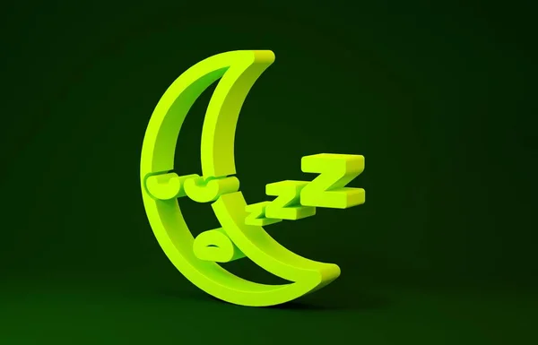 Icono de luna amarilla aislado sobre fondo verde. Señal de noche nublada. Sueños del sueño símbolo. Señal de la noche o la cama. Concepto minimalista. 3D ilustración 3D render —  Fotos de Stock