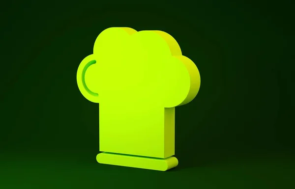 Chef amarillo sombrero icono aislado sobre fondo verde. Símbolo de cocina. Sombrero de cocina. Concepto minimalista. 3D ilustración 3D render —  Fotos de Stock