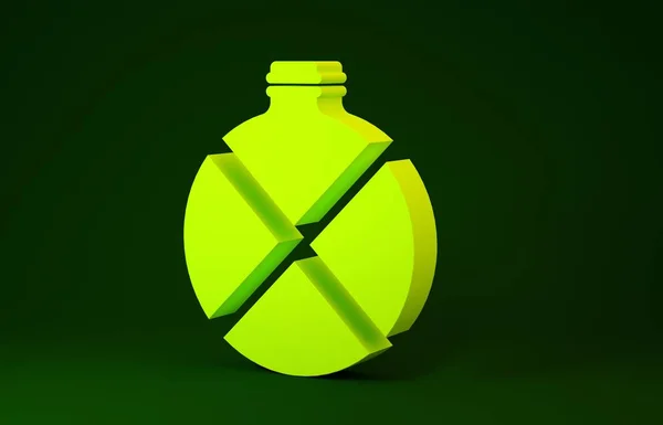 Gele Kanteen waterfles icoon geïsoleerd op groene achtergrond. Toeristenkolf pictogram. Potje watergebruik in de campagne. Minimalisme concept. 3d illustratie 3D renderen — Stockfoto