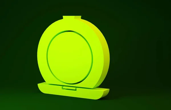 Maquillaje amarillo en polvo con icono de espejo aislado sobre fondo verde. Concepto minimalista. 3D ilustración 3D render — Foto de Stock