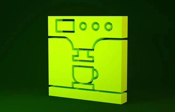 Cafetière jaune et icône tasse de café isolé sur fond vert. Concept de minimalisme. Illustration 3D rendu 3D — Photo