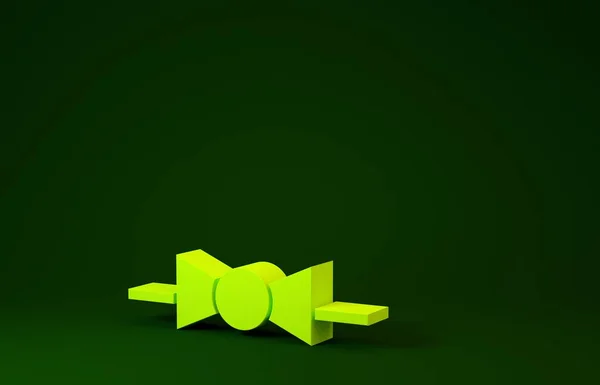 Sárga csokornyakkendő ikon elszigetelt zöld alapon. Minimalizmus koncepció. 3d illusztráció 3D render — Stock Fotó