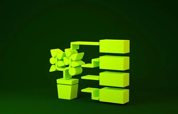 Ícone de análise de flor amarela isolado no fundo verde. Conceito de minimalismo. 3D ilustração 3D render — Fotografia de Stock