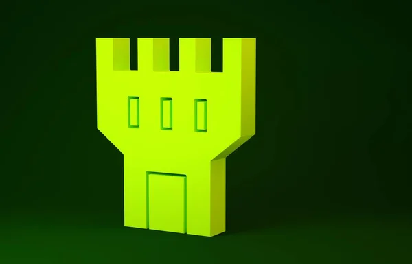 Yellow Castle tower icon isolated on green background. Fortress sign. Minimalism concept. 3d illustration 3D render