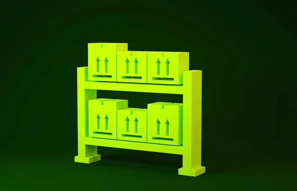 Icono de almacén amarillo aislado sobre fondo verde. Concepto minimalista. 3D ilustración 3D render — Foto de Stock