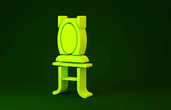 黄色の椅子のアイコンは緑の背景に隔離された。最小限の概念。3Dイラスト3Dレンダリング — ストック写真