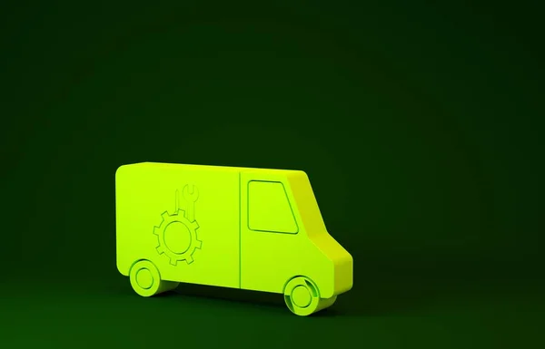 Yellow Car service icoon geïsoleerd op groene achtergrond. Reparatieservice automonteur. Onderhoudsteken. Minimalisme concept. 3d illustratie 3d renderen — Stockfoto