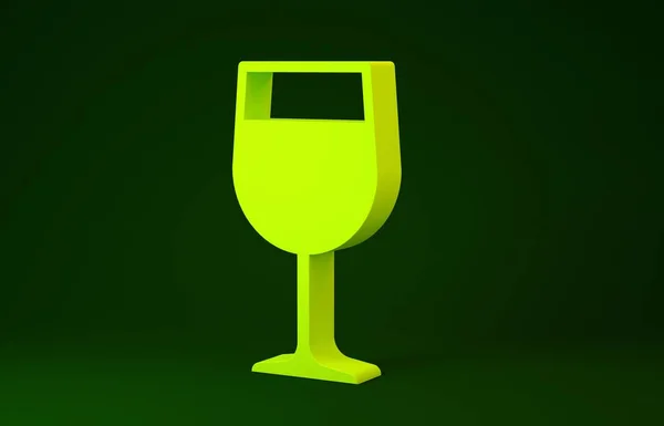 Ícone de vidro de vinho amarelo isolado no fundo verde. Ícone de vinho. Símbolo Goblet. Sinal de vidro. Conceito de minimalismo. 3D ilustração 3D render — Fotografia de Stock