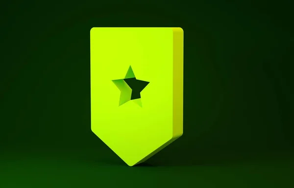 Icono amarillo de Chevron aislado sobre fondo verde. Signo de placa militar. Concepto minimalista. 3D ilustración 3D render — Foto de Stock