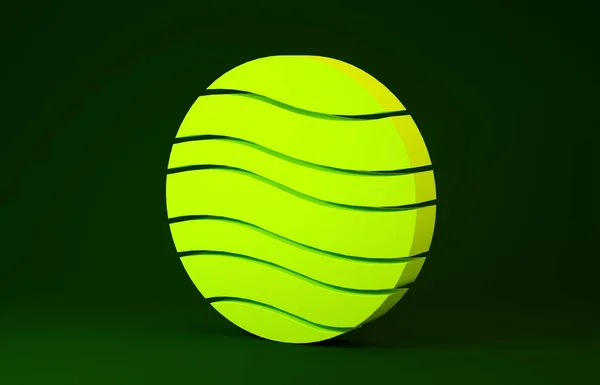 Sárga bolygó Jupiter ikon elszigetelt zöld alapon. Minimalizmus koncepció. 3d illusztráció 3d render — Stock Fotó