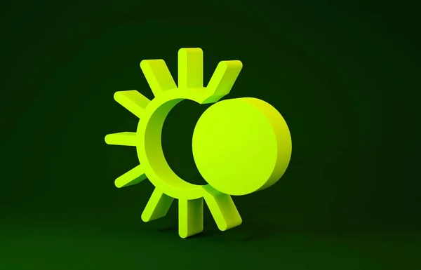 Gelbe Sonnenfinsternis auf grünem Hintergrund. Totale Sonarfinsternis. Minimalismus-Konzept. 3D Illustration 3D Renderer — Stockfoto