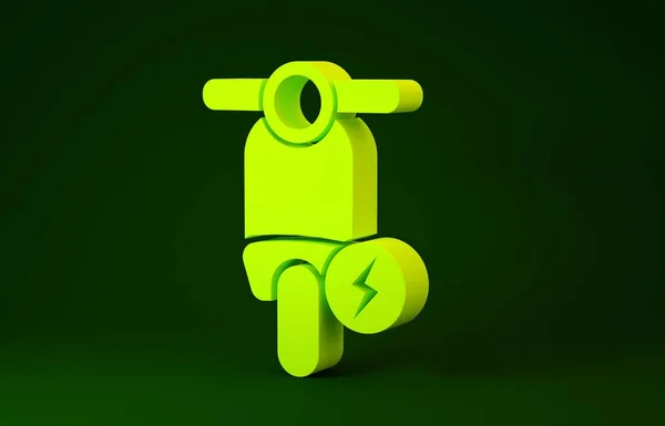 Ícone de scooter elétrico amarelo isolado no fundo verde. Conceito de minimalismo. 3D ilustração 3D render — Fotografia de Stock