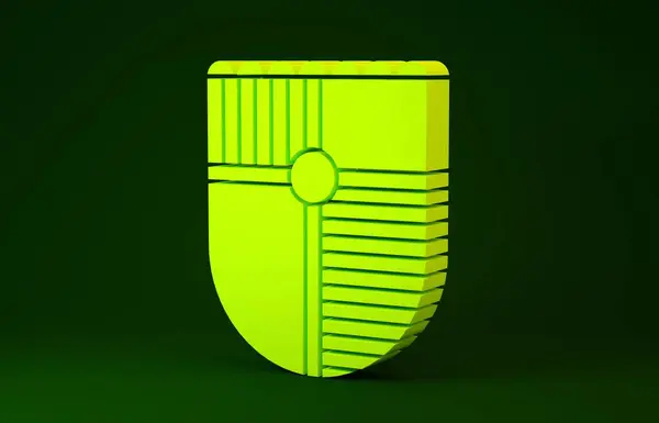 Escudo amarillo para el icono del juego aislado sobre fondo verde. Concepto minimalista. 3D ilustración 3D render — Foto de Stock