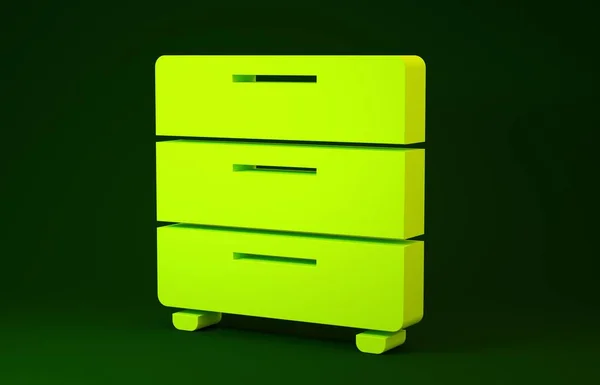 Sárga bútorok éjjeliszekrény ikon elszigetelt zöld háttér. Minimalizmus koncepció. 3d illusztráció 3D render — Stock Fotó
