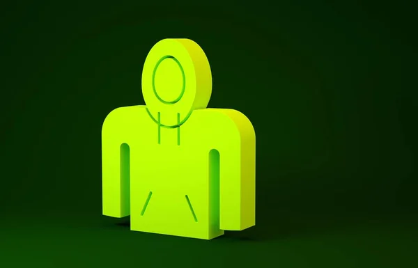 Yellow Hoodie icon isolated on green background. Hooded sweatshirt. Minimalism concept. 3d illustration 3D render — 스톡 사진