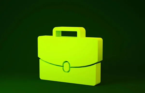 Icono Maletín Amarillo aislado sobre fondo verde. Firma del caso. Portafolio empresarial. Concepto minimalista. 3D ilustración 3D render — Foto de Stock