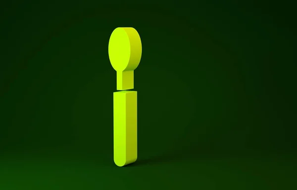 Icona cucchiaio giallo isolato su sfondo verde. Utensile da cucina. Segno di posate. Concetto minimalista. Illustrazione 3d rendering 3D — Foto Stock