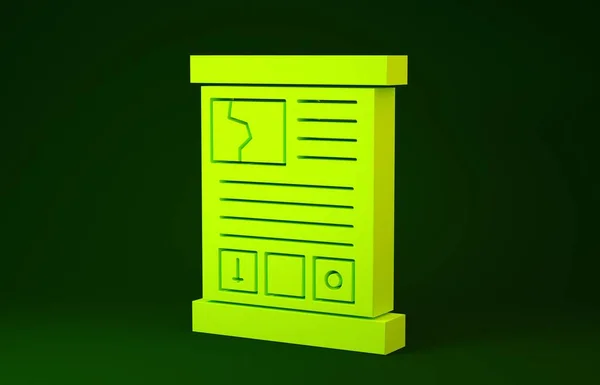 Yellow Game guide icon isolated on green background. User manual, instruction, guidebook, handbook. Minimalism concept. 3d illustration 3D render