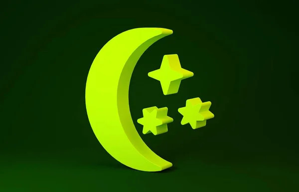 Icono de luna amarilla y estrellas aislado sobre fondo verde. Concepto minimalista. 3D ilustración 3D render —  Fotos de Stock