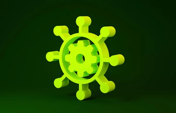 Yellow Project management icon isolated on green background. Hub and spokes and gear solid icon. Minimalism concept. 3d illustration 3D render