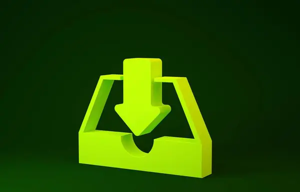 Icono de bandeja de entrada amarillo Descargar aislado sobre fondo verde. Concepto minimalista. 3D ilustración 3D render —  Fotos de Stock