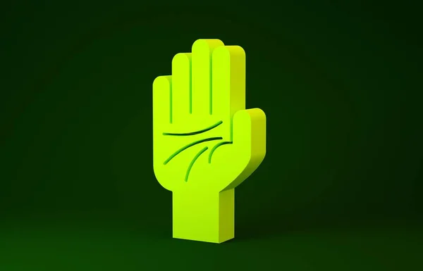 Gul handflata ikon isolerad på grön bakgrund. Minimalistiskt koncept. 3D-illustration 3D-återgivning — Stockfoto