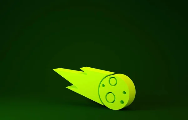 Comète jaune tombant icône rapide isolé sur fond vert. Concept de minimalisme. Illustration 3D rendu 3D — Photo
