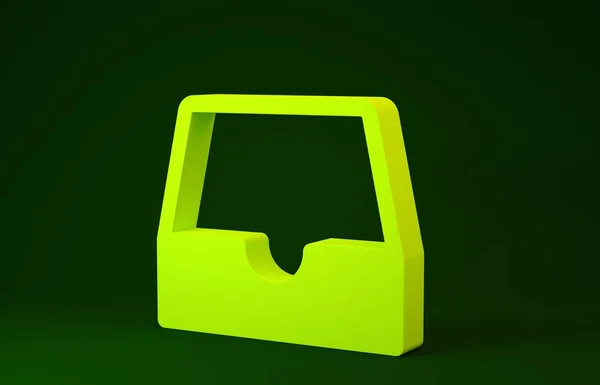 Ícone de caixa de entrada de mídia social amarela isolado no fundo verde. Elemento de rede social, símbolo. Conceito de minimalismo. 3D ilustração 3D render — Fotografia de Stock