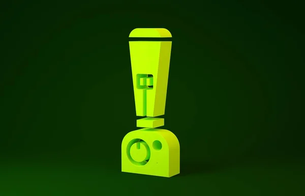 옐로우 블렌더 아이콘은 녹색 배경에서 분리되었습니다. 부엌의 정지 된 믹 서기와 그릇. 스무디 , 칵테일 혹은 주 우스 를 요리하는 일. 미니멀리즘의 개념입니다. 3d 삽화 3D 렌더링 — 스톡 사진