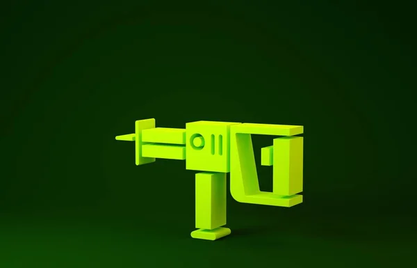 Yellow Electric rotary hammer drill machine icon isolated on green background. Working tool for construction, finishing, repair work. Minimalism concept. 3d illustration 3D render