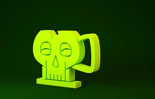 Yellow Cup from the skull icon isolated on green background. Minimalism concept. 3d illustration 3D render — Stock Photo, Image