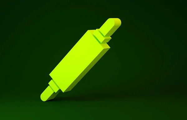 緑の背景に孤立した黄色のローリングピンアイコン。最小限の概念。3Dイラスト3Dレンダリング — ストック写真
