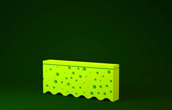 Yellow Sponge with bubbles icon isolated on green background. Wisp of bast for washing dishes. Cleaning service logo. Minimalism concept. 3d illustration 3D render