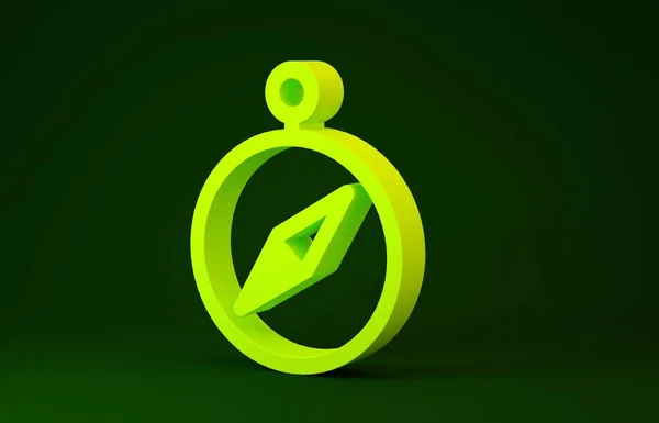 노란 콤파스 아이콘은 녹색 배경에 분리되어 있습니다. 윈 로즈 네비 게이 션의 상징이야. 윈드 로즈 사인. 미니멀리즘의 개념입니다. 3d 삽화 3D 렌더링 — 스톡 사진
