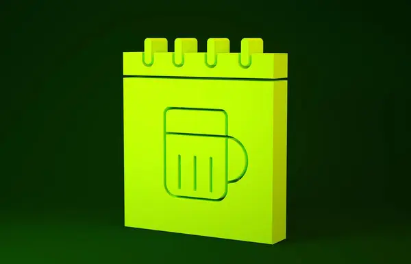 Gele Saint Patricks dag met kalender icoon geïsoleerd op groene achtergrond. Vier blad klaversymbool. Datum 17 maart. Minimalisme concept. 3d illustratie 3D renderen — Stockfoto