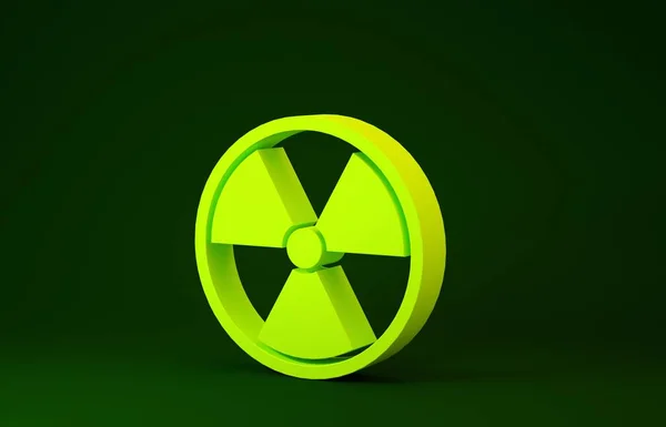 Yeşil arkaplanda sarı radyoaktif simge izole edildi. Radyoaktif zehirli sembol. Radyasyon tehlikesi işareti. Minimalizm kavramı. 3d illüstrasyon 3d canlandırma — Stok fotoğraf