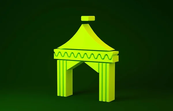 Žlutý Kemp stan ikona izolované na zeleném pozadí. Karnevalový stany. Zábavní park. Minimalismus. 3D ilustrace 3D vykreslení — Stock fotografie