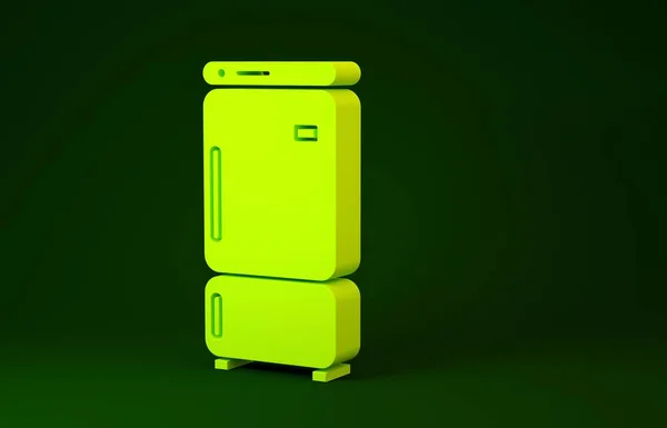 Желтый значок холодильника изолирован на зеленом фоне. Холодильник-морозильник. Бытовая техника и техника. Концепция минимализма. 3D-рендеринг — стоковое фото