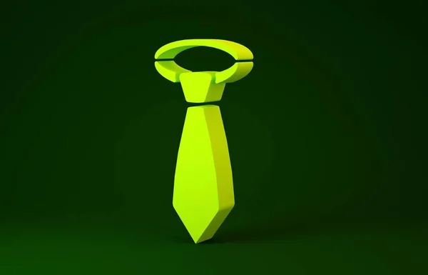 Κίτρινη ισοπαλία, απομονωμένη σε πράσινο φόντο. Λαιμόκοψη και σύμβολο λαιμού. Μινιμαλιστική έννοια. 3D απεικόνιση 3d καθιστούν — Φωτογραφία Αρχείου
