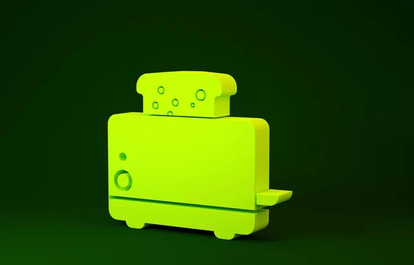 Torradeira amarela com tostas ícone isolado no fundo verde. Conceito de minimalismo. 3D ilustração 3D render — Fotografia de Stock