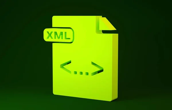 Document XML jaune. Télécharger icône de bouton xml isolé sur fond vert. Symbole fichier XML. Concept de minimalisme. Illustration 3D rendu 3D — Photo